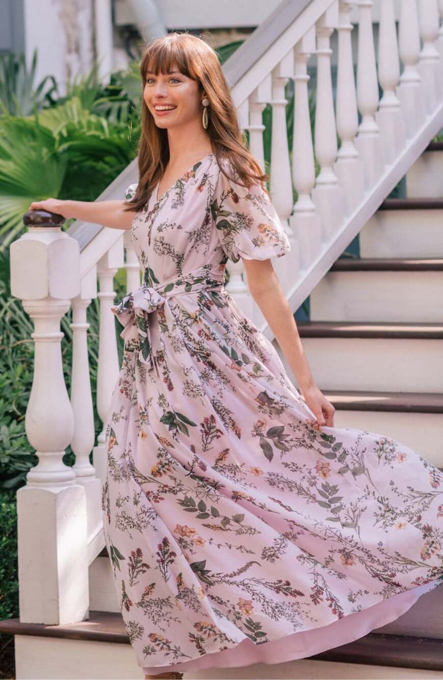 Gal Meets Glam Phoebe Floral Maxi Dress Size 4 Soft Pink Botanical Print